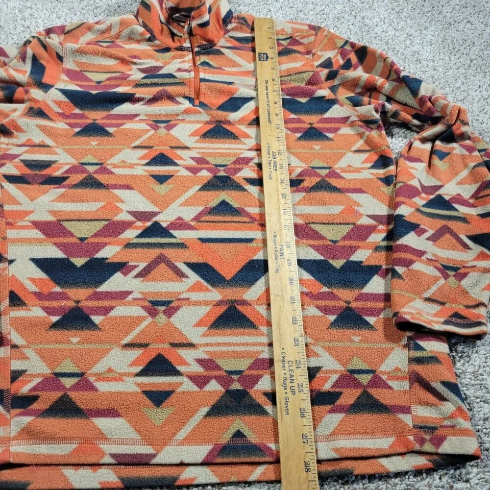 Eddie Bauer Pulllover Fleece Mens Medium Orange Aztec Sweatshirt